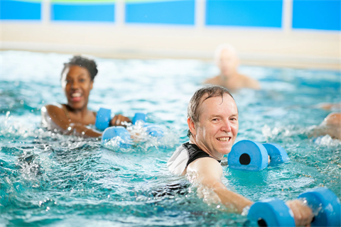 People in pool doing Aqua Aerobics class